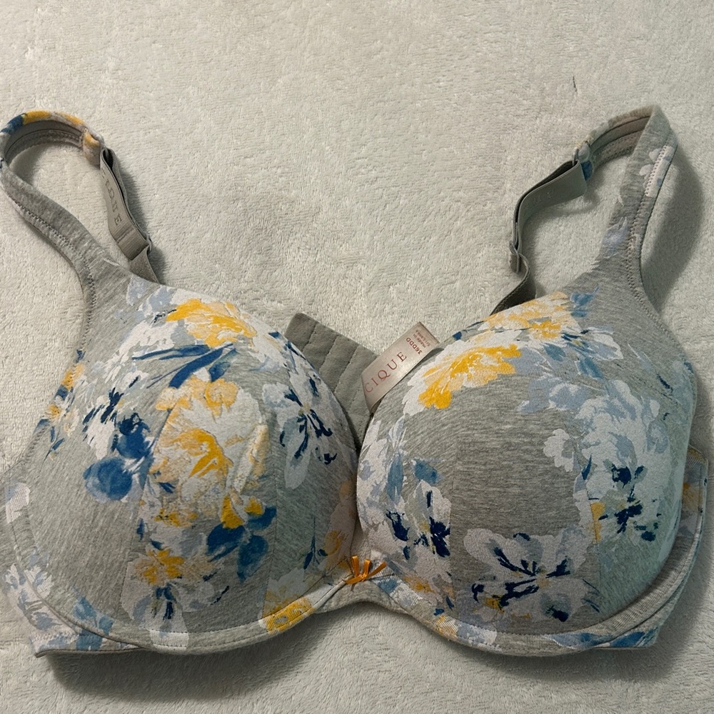 Cacique Floral Gray Bra with Yellow and Blue Accents